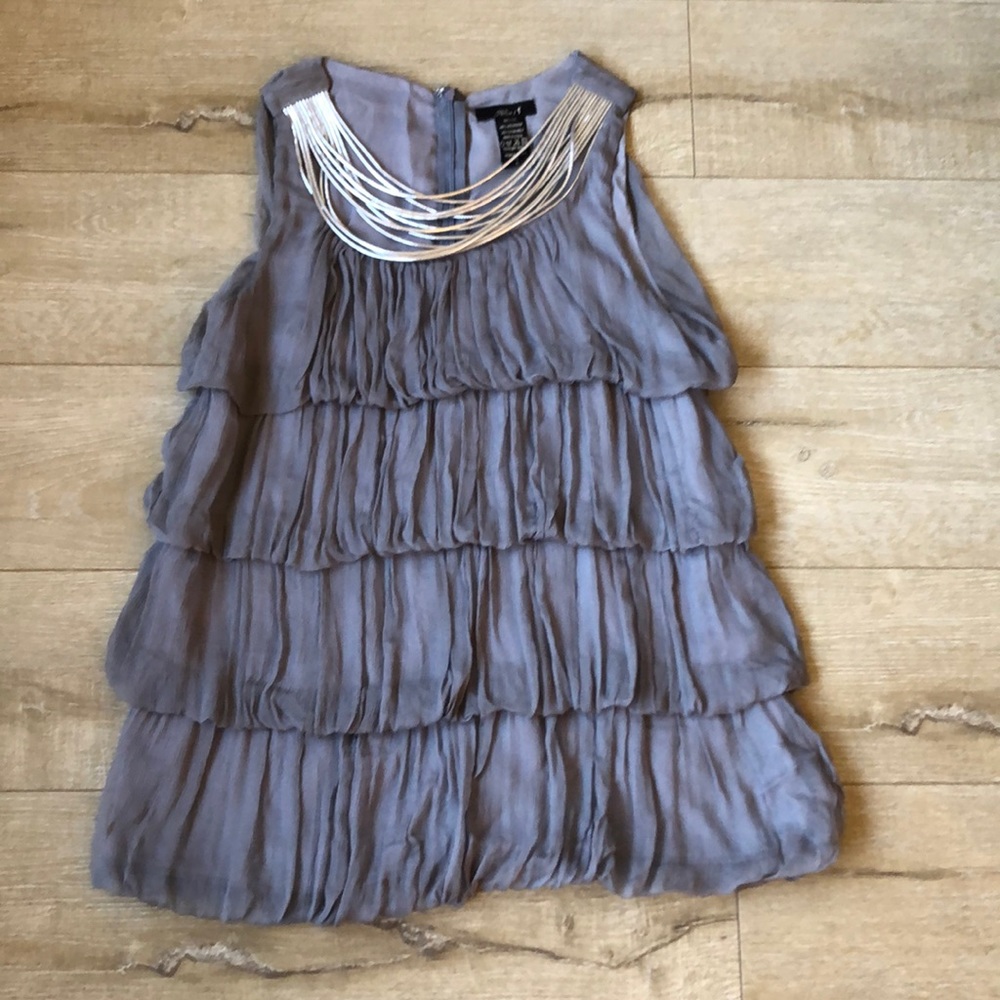 COPY - Layered Ruffled Grey Top with Silver Collar